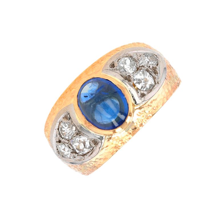 Bague vintage saphir 2.25 carats et diamants 0.56 carat 2 ors 12.13g Comme neuf -  reconditionné disponible sur Gemme Les Bijoux